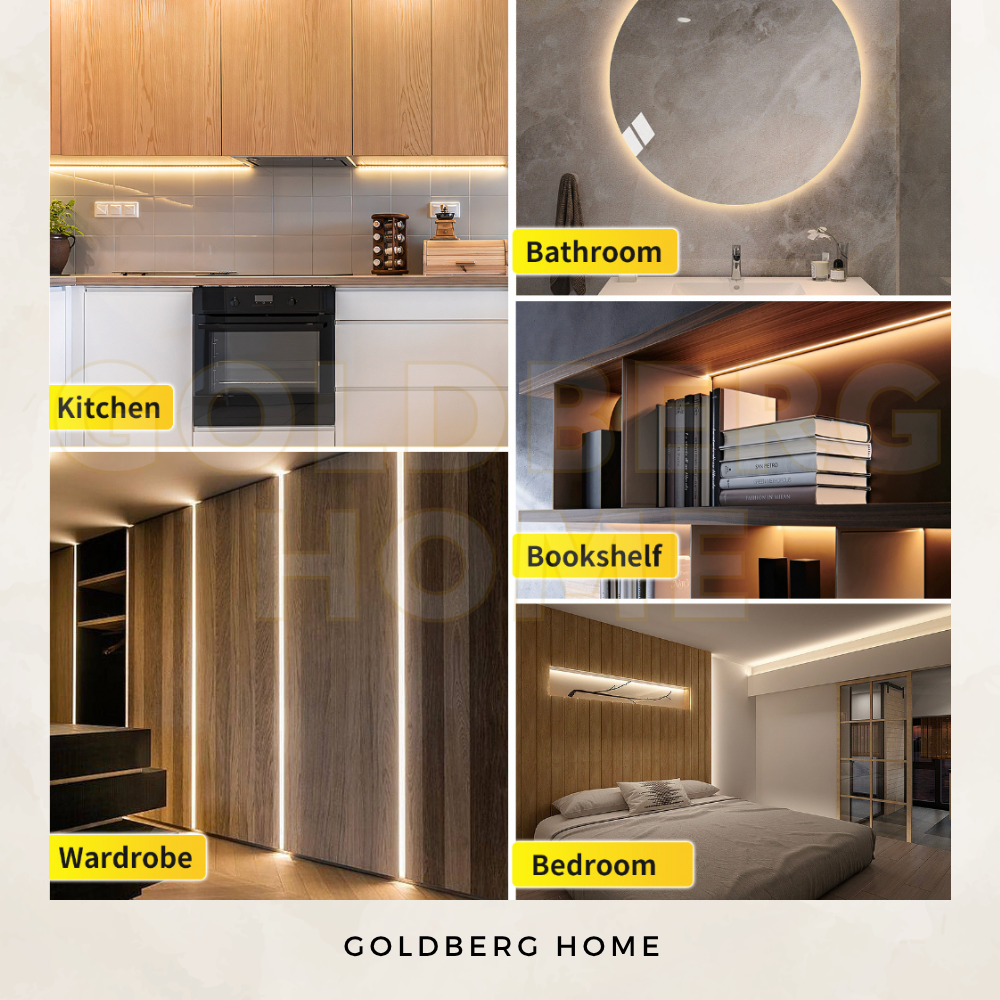 Warm white 24V COB LED cove lighting in a modern Singapore condo living room by Goldberg Home.