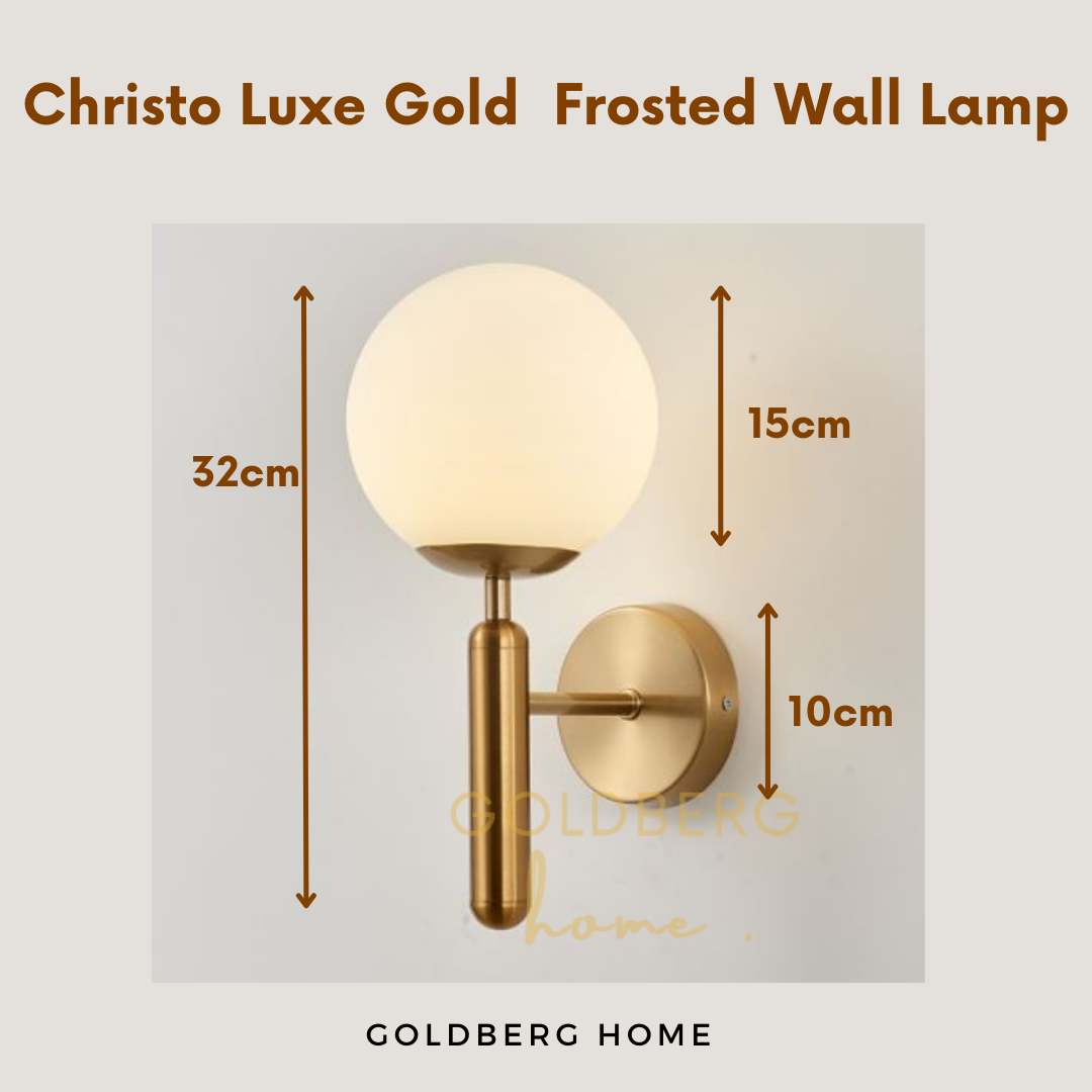 Measurement of Christo Classic Luxe Gold Wall Lamp | Frosted Wall LampGoldberg Home SG
