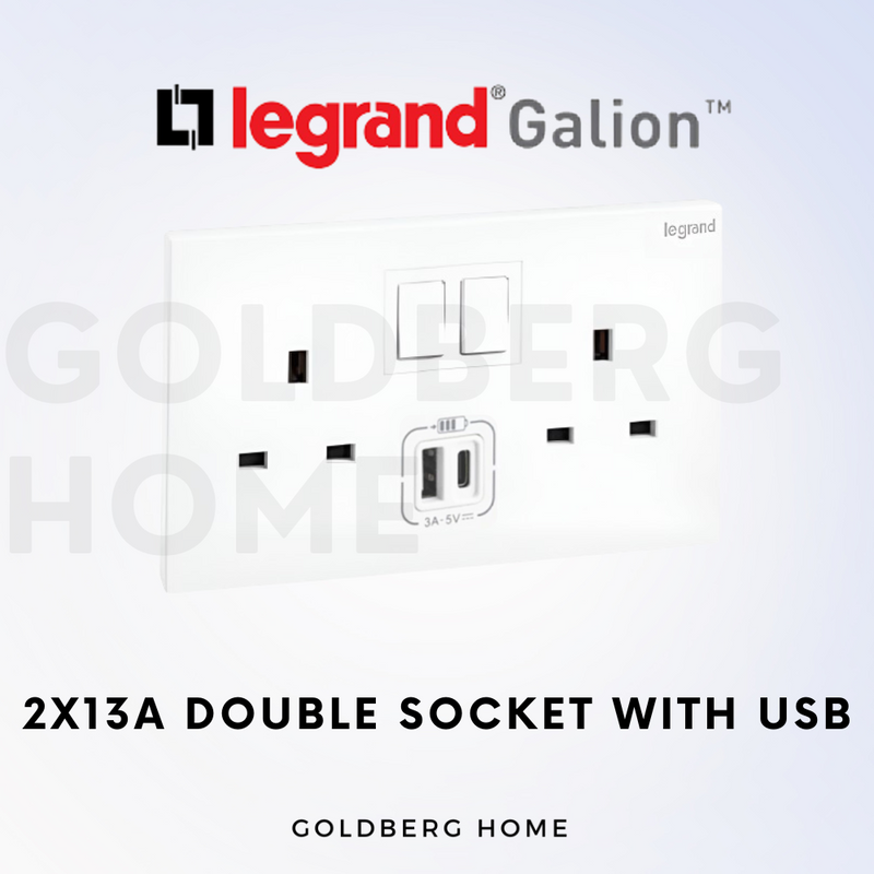 Legrand Galion Universal Double Socket with USB A and USB C