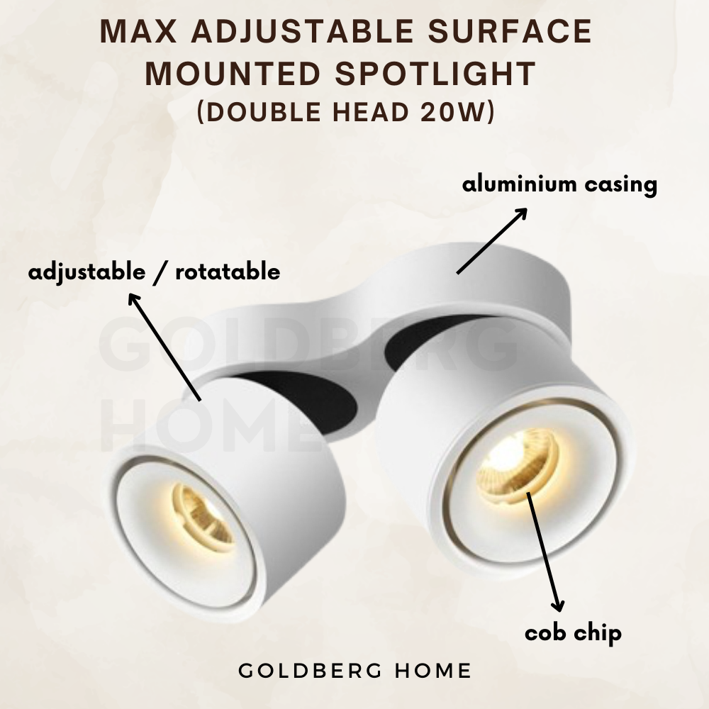 Close up of Max Adjustable Spotlight | Surface Mounted Spotlight | Goldberg Home SG