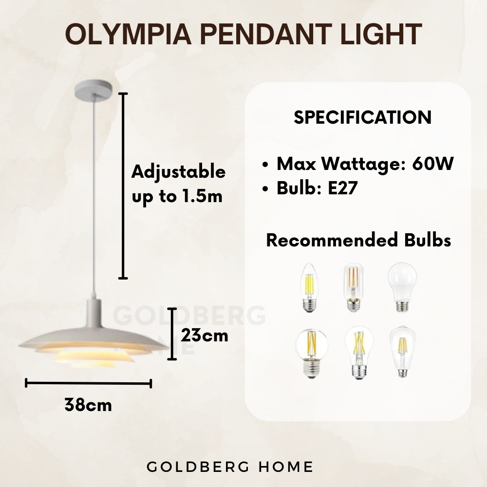 Measurement of Olympia Pendant light | Minimalist Pendant Light | Goldberg Home SG