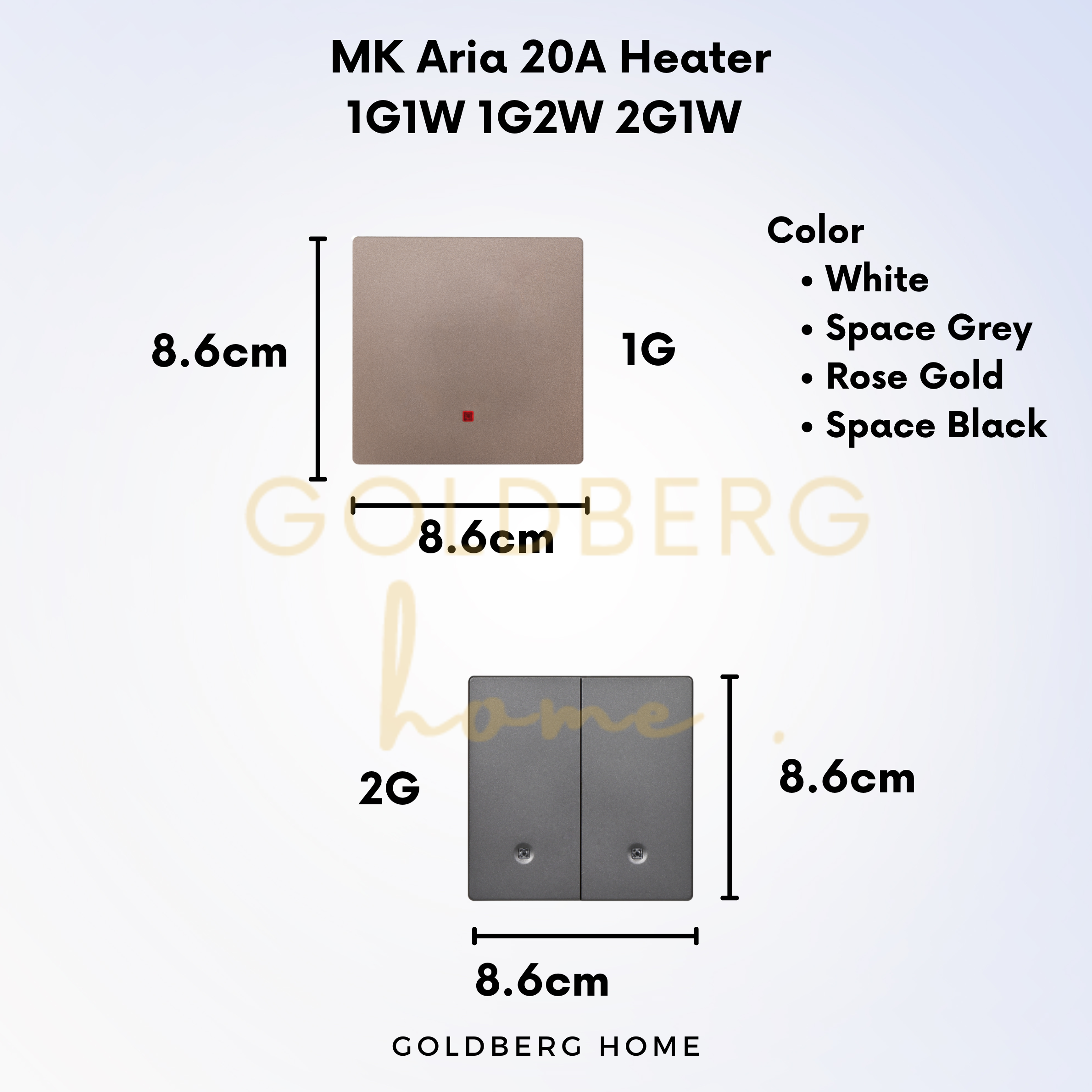 MK Aria 20A Heater 1G1W 1G2W 2G1W Grey Rose Gold Black | Goldberg Home