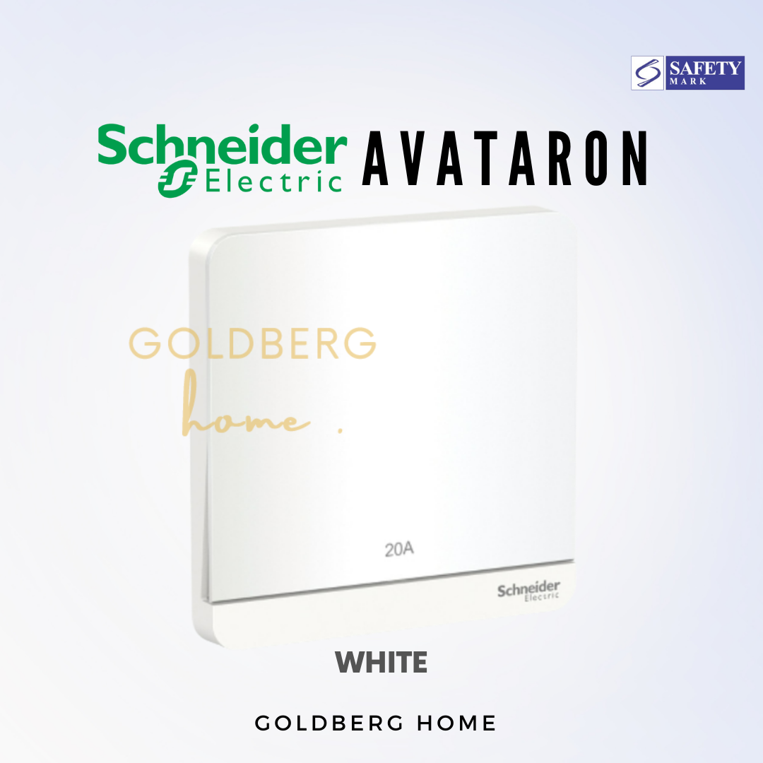 White Schneider AvatarON 20A heater switch. Classic Goldberg Home electrical for BTO bathrooms.