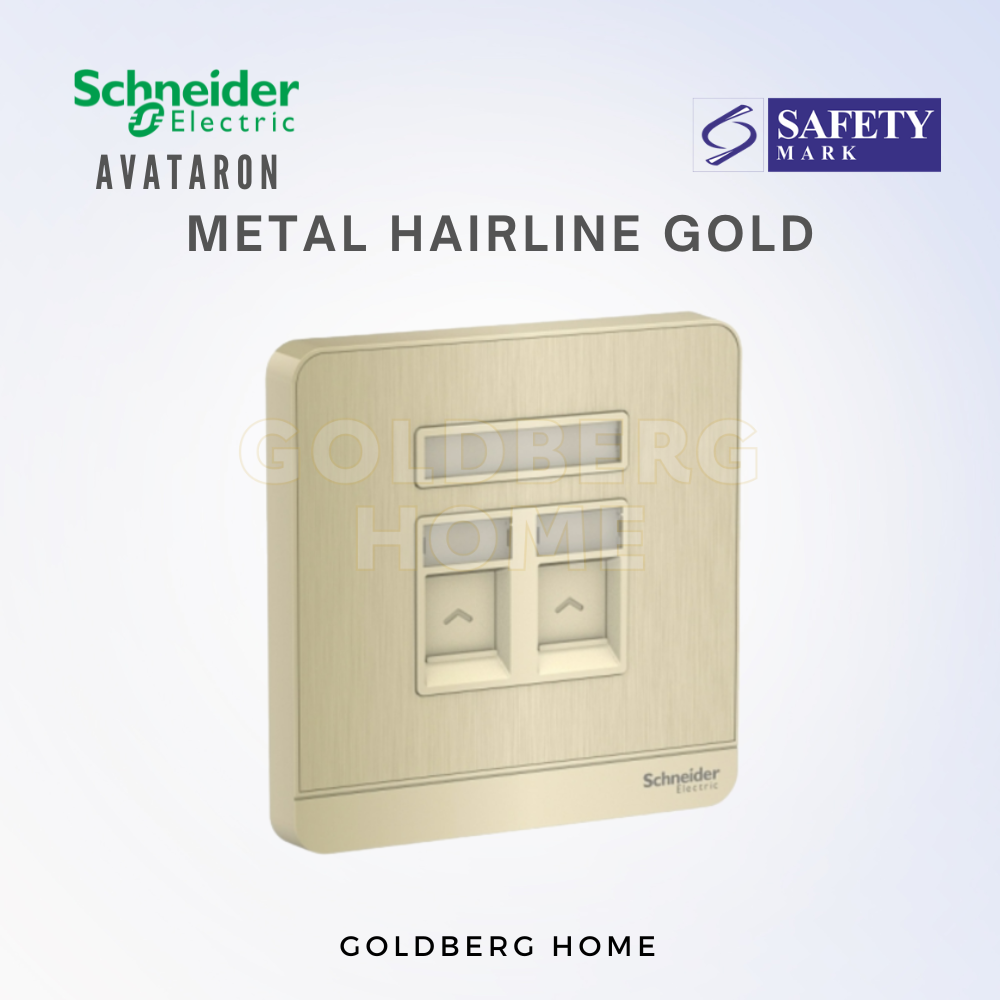 Hairline Gold Schneider AvatarON double data socket. Goldberg Home metallic finish for SG smart homes.