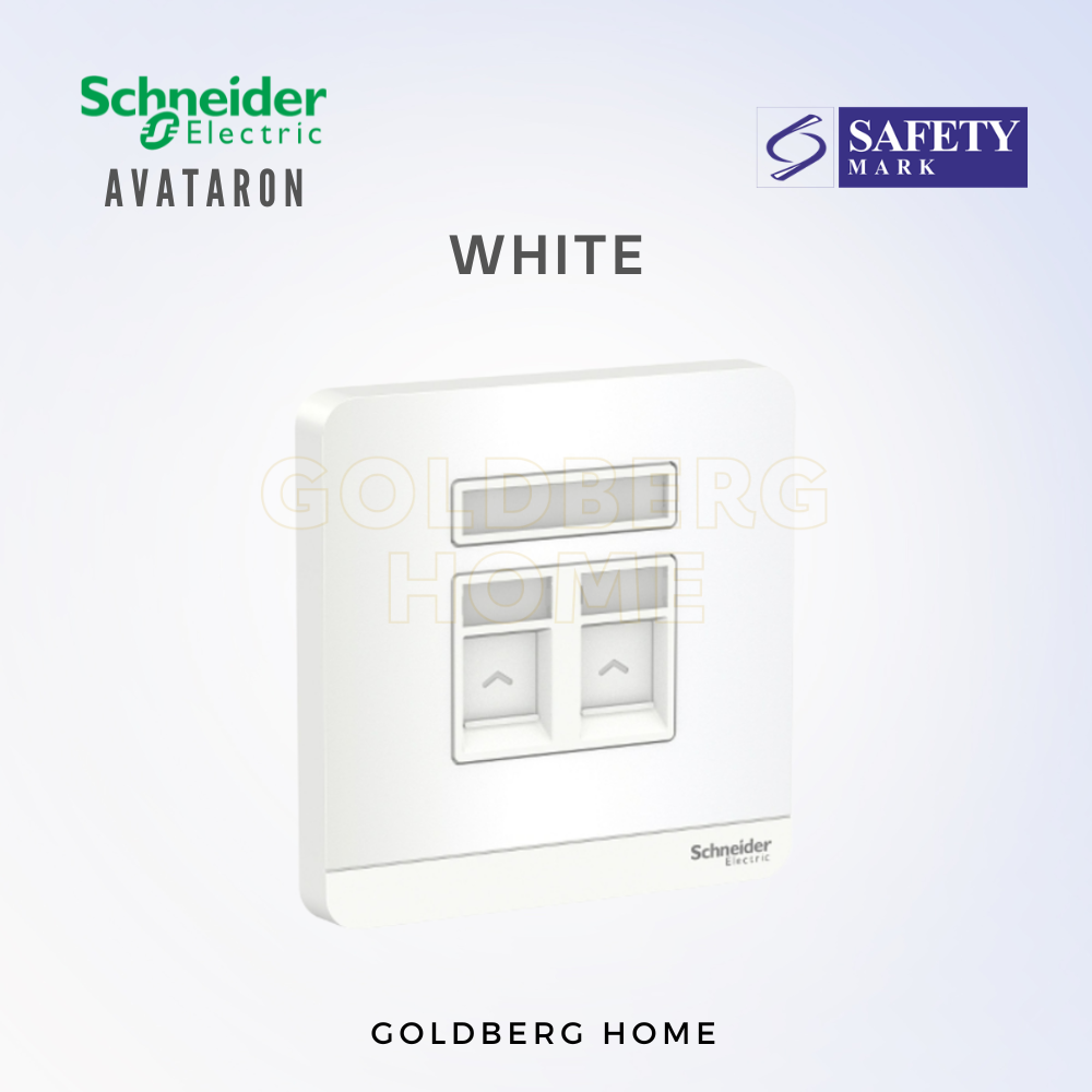 White Schneider AvatarON double RJ45 Cat6 socket by Goldberg Home. Dual data point for Singapore home offices.