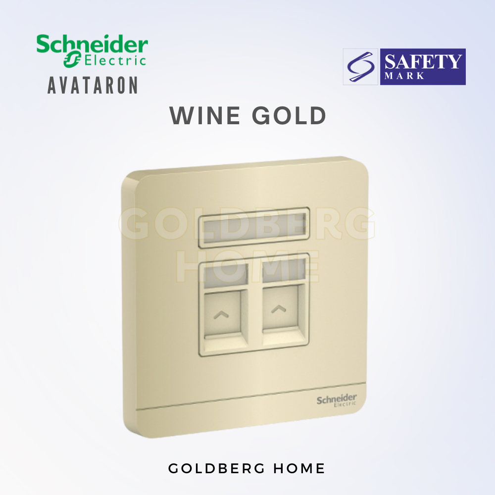 Wine Gold Schneider AvatarON double RJ45 data socket by Goldberg Home. Premium dual-port data plate.