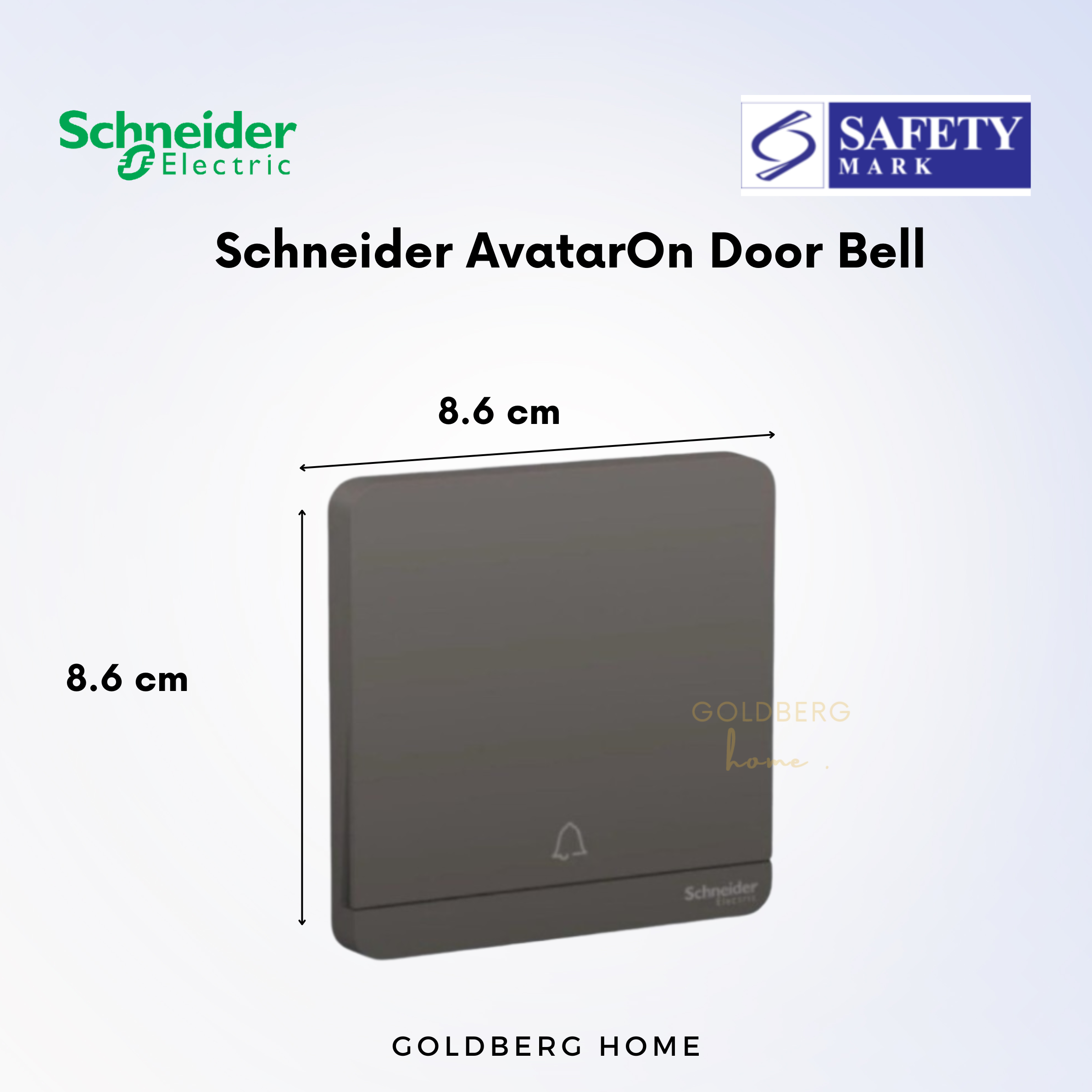 Schneider AvatarON gray and white doorbell dimensions. Goldberg Home specs for standard Singapore mounting box.