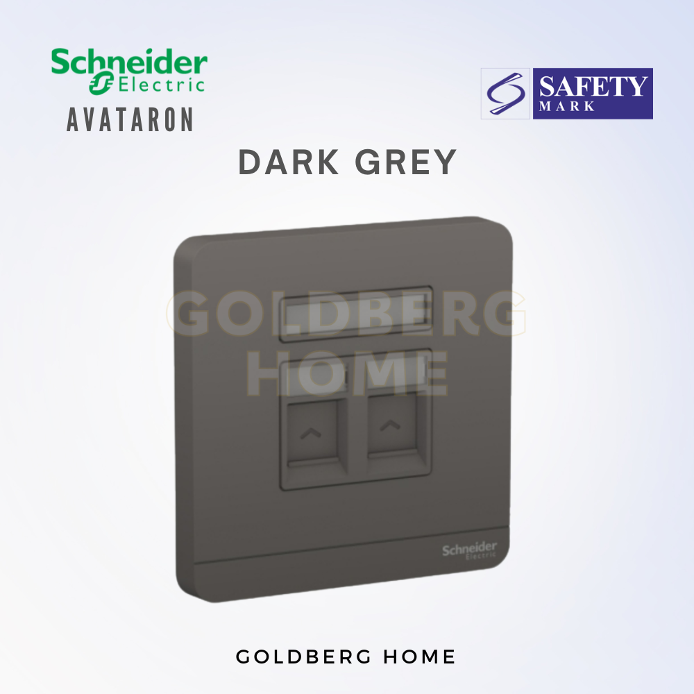 Schneider AvatarON double data sockets available in 5 premium Goldberg Home colors, Dark Grey