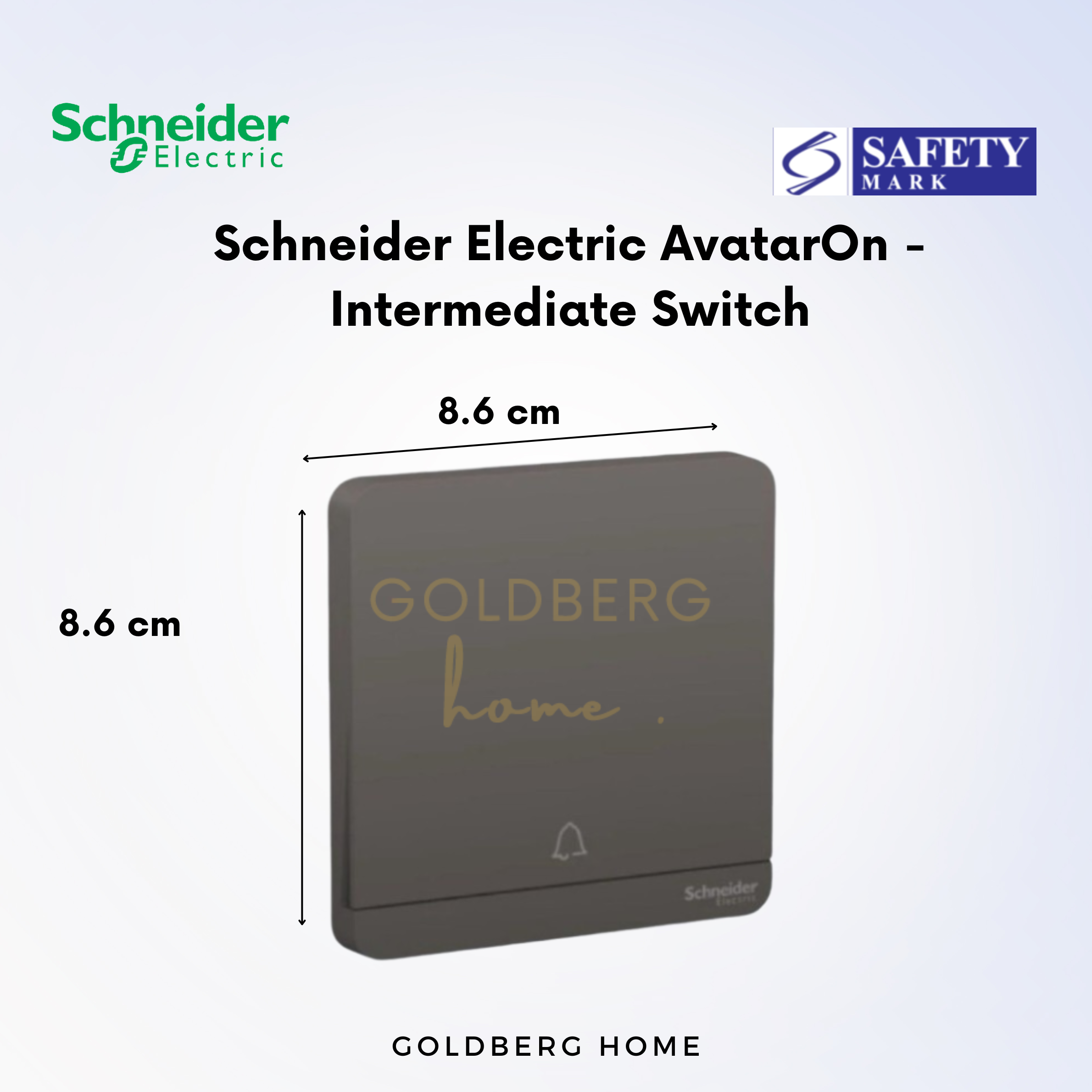 Dimensions for Schneider AvatarON intermediate switch. Goldberg Home guide for Singapore 1-gang fit.