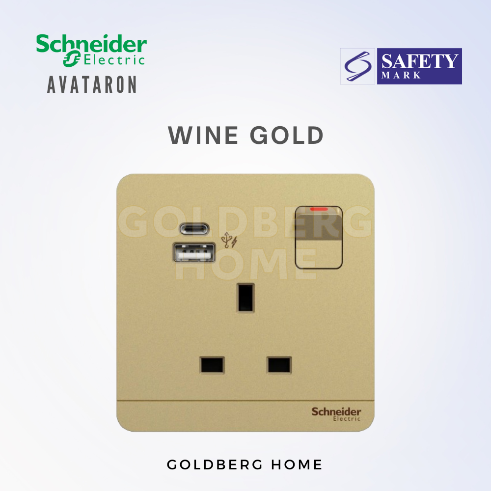 Wine Gold Schneider AvatarON 21W USB socket. Goldberg Home luxury charging port for Singapore condos.