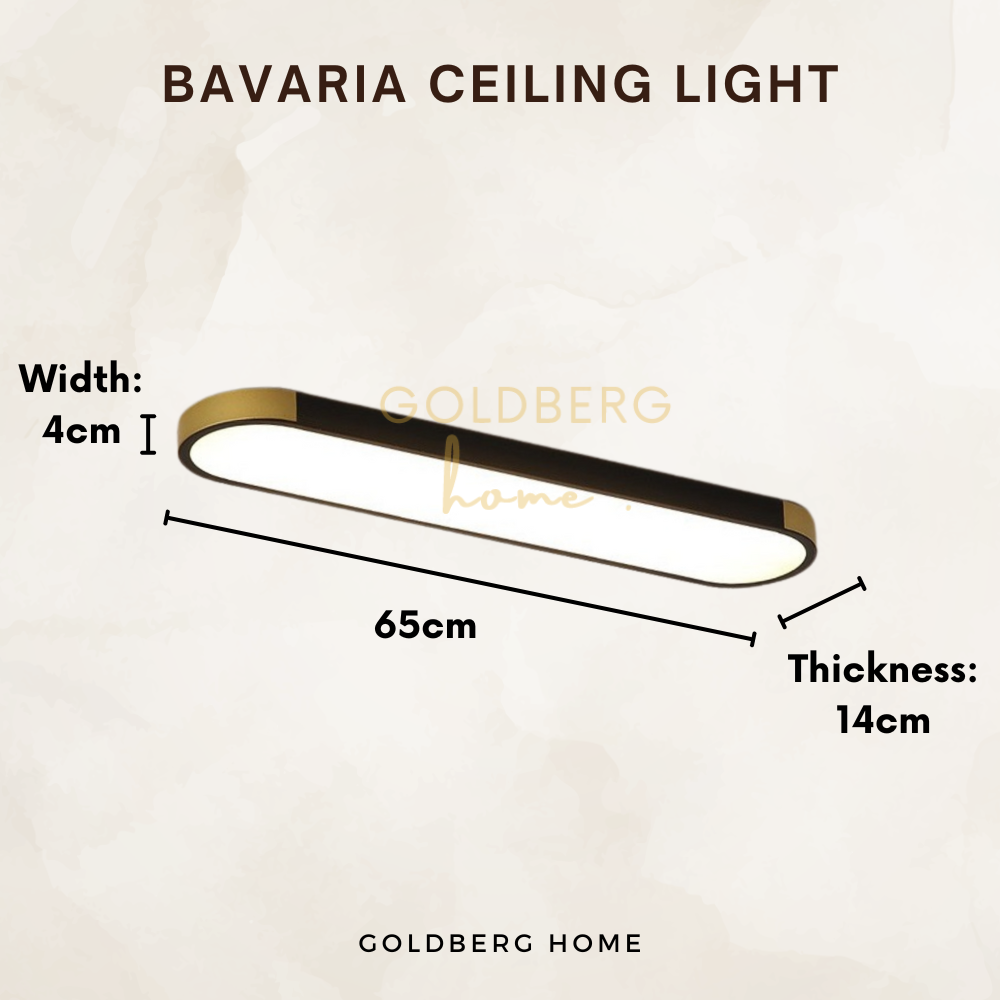Size and mounting specs for Bavaria 24W black LED ceiling light.