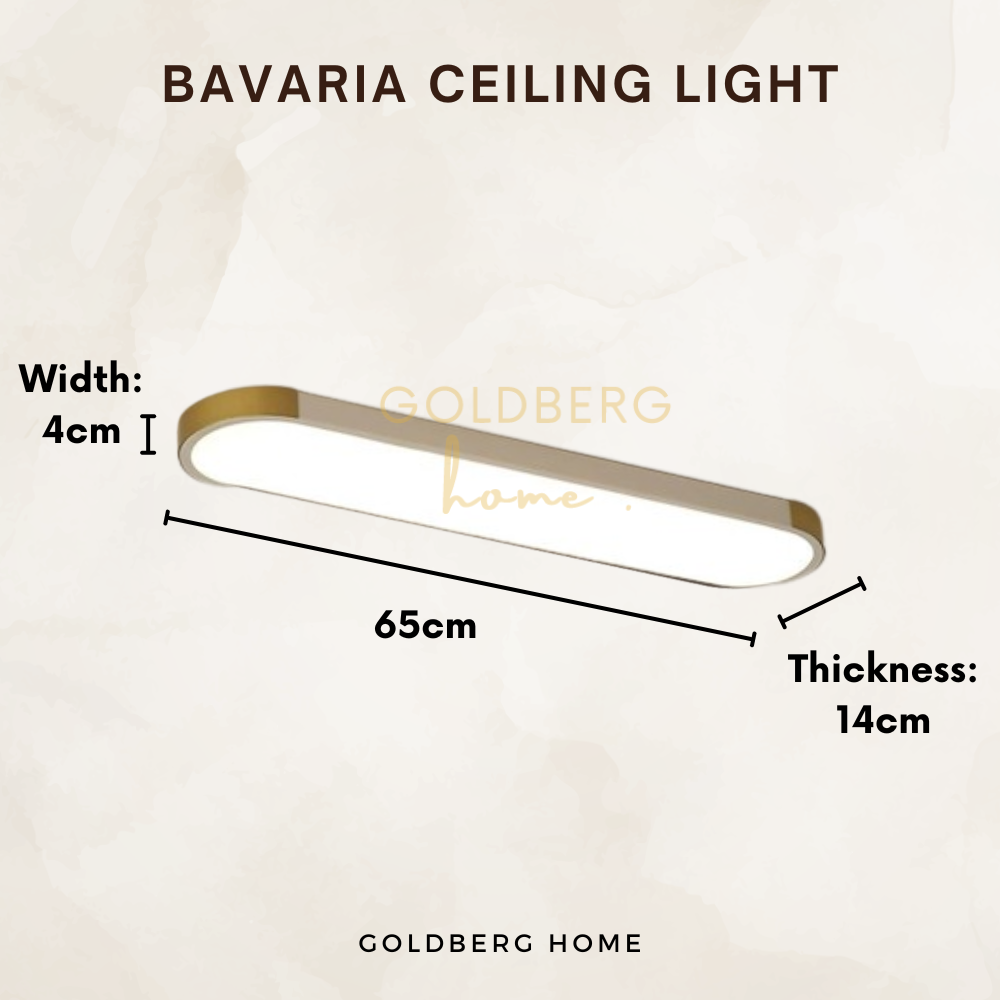 Size and mounting specs for Bavaria 24W white LED ceiling light.