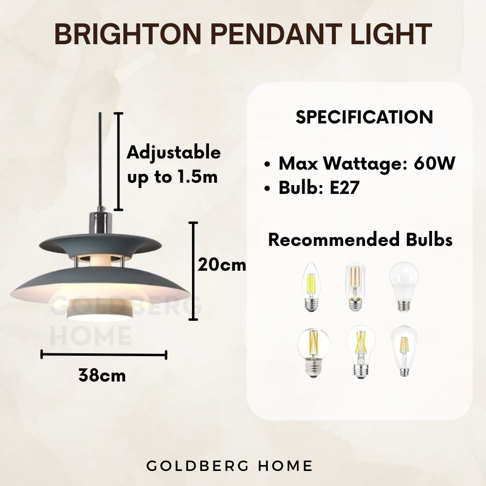 Measurement of Brighton Pendant Light | Nordic Pendant Light | Goldberg Home SG