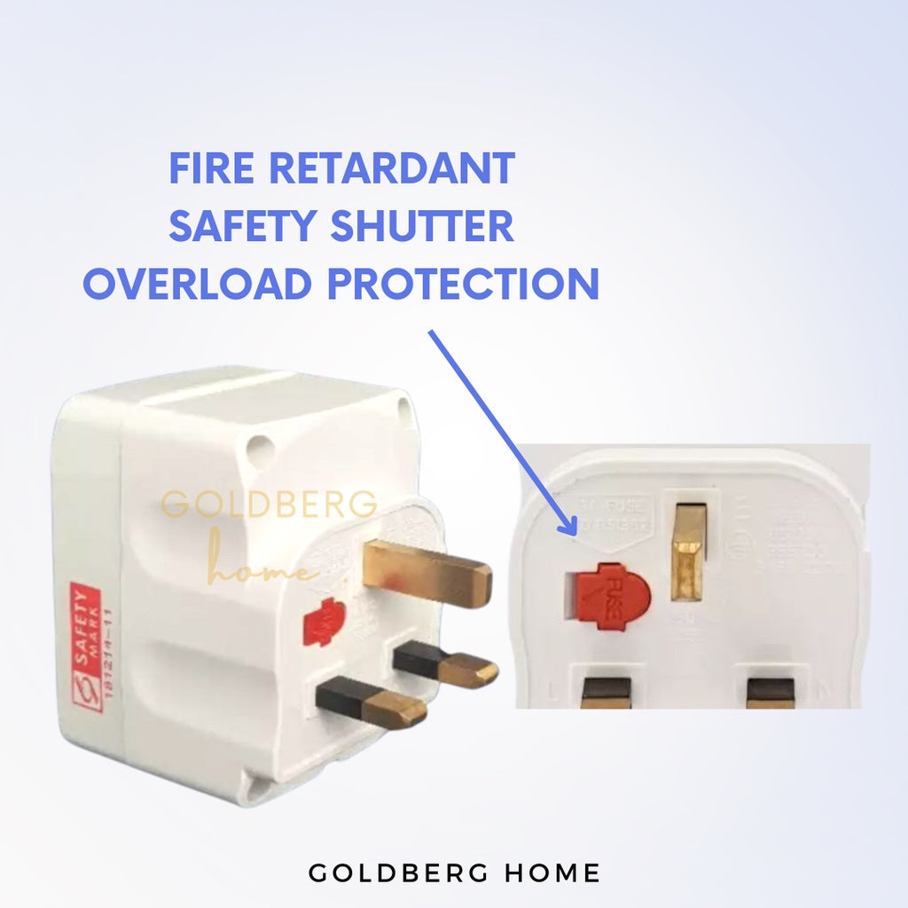 Britz's Way white USB adaptor featuring child safety shutters for secure Singapore home socket use.