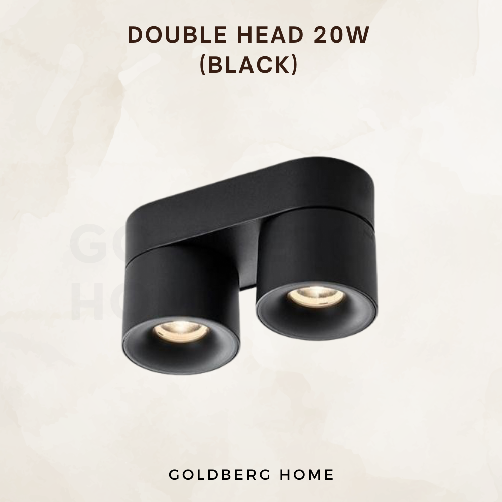 Black Dutti Double Head 20W surface light. Sleek Goldberg Home dual head spotlight for Singapore interiors.