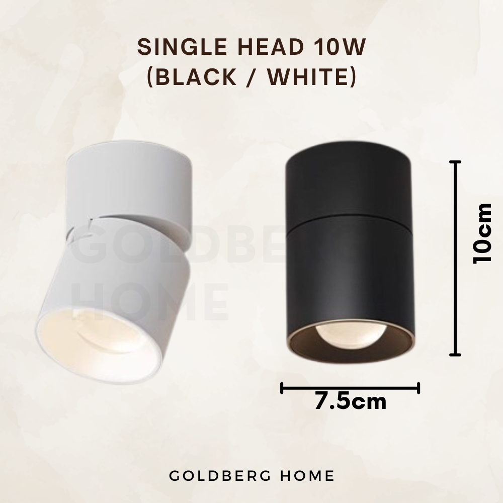 Dimensions for Dutti Single Head 10W spotlight. Goldberg Home guide for Singapore accent wall lighting.