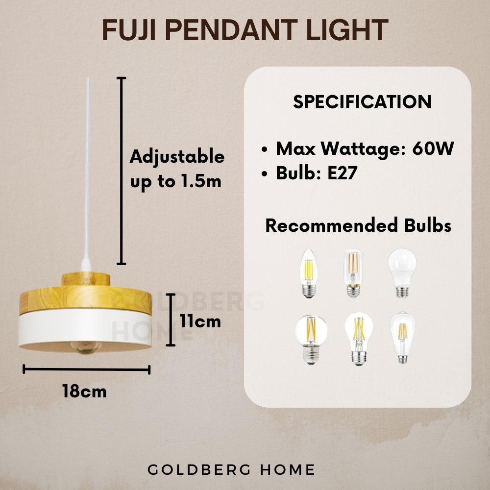Measurement of Deluxe Fuji Pendant light | Wood & White Pendant Light | Goldberg Home SG