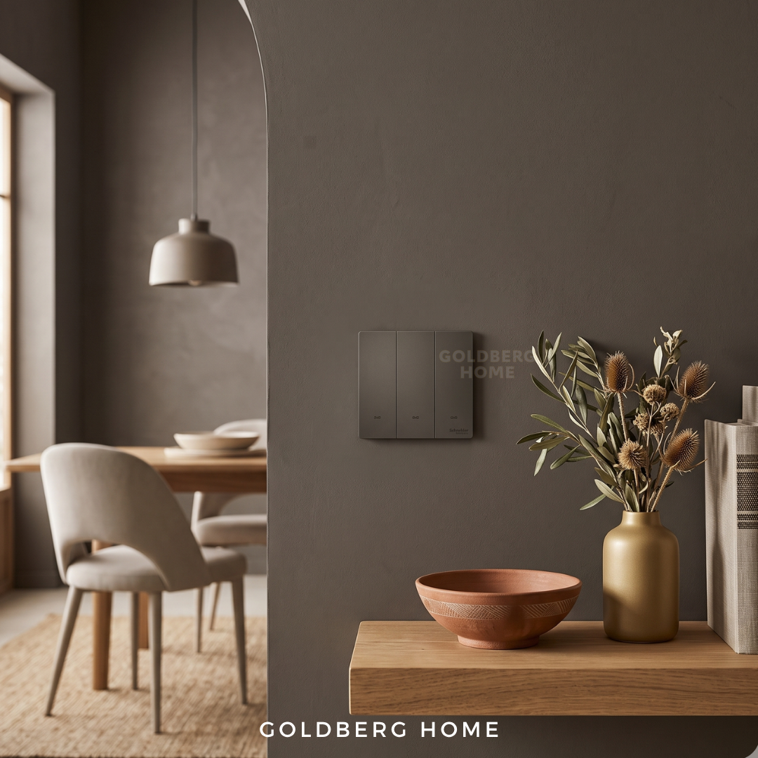 Goldberg Home AvatarOn C dark grey switch matching a sleek minimalist Singapore BTO apartment.