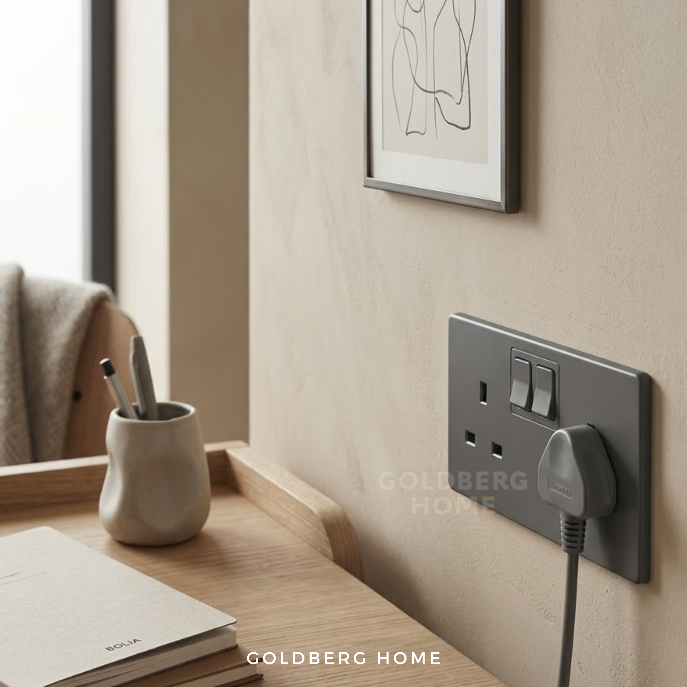 Goldberg Home Galion dark silver power socket in a modern industrial Singapore BTO kitchen