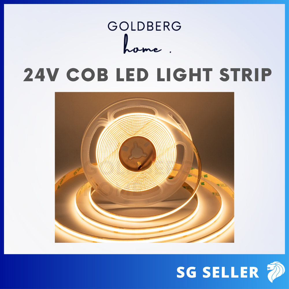 Premium 24V COB LED light strip by Goldberg Home. 5M dotless seamless glow for Singapore cove lighting.