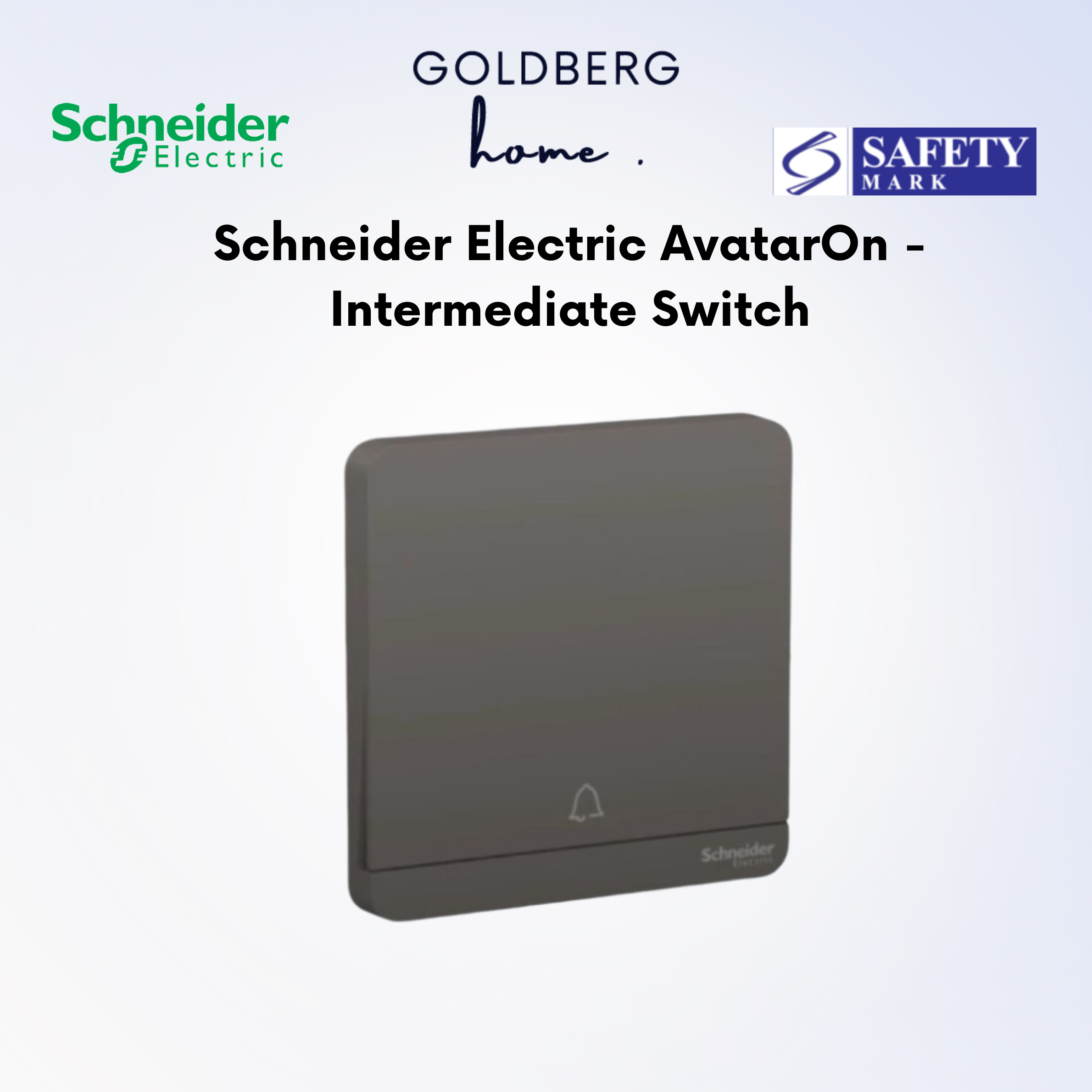 Schneider AvatarON intermediate switch in White, Dark Grey, and Wine Gold by Goldberg Home.
