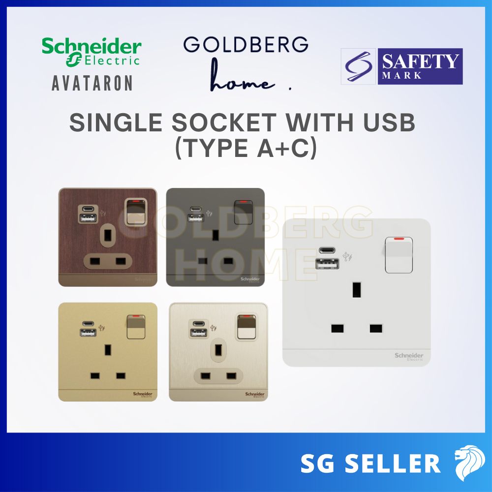 Schneider AvatarON 21W USB Type A+C power socket collection by Goldberg Home. Available in 5 premium finishes. E833115USB