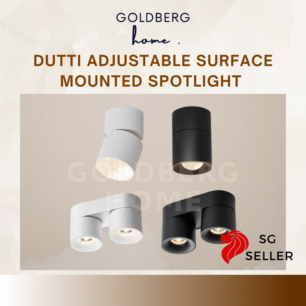 Dutti adjustable surface mounted spotlight by Goldberg Home. Modern Single and Double head designs in SG.