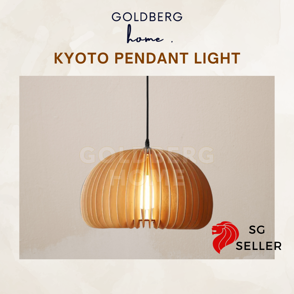 Kyoto Style premium wood pendant light by Goldberg Home. Zen-inspired 18cm and 30cm designs.