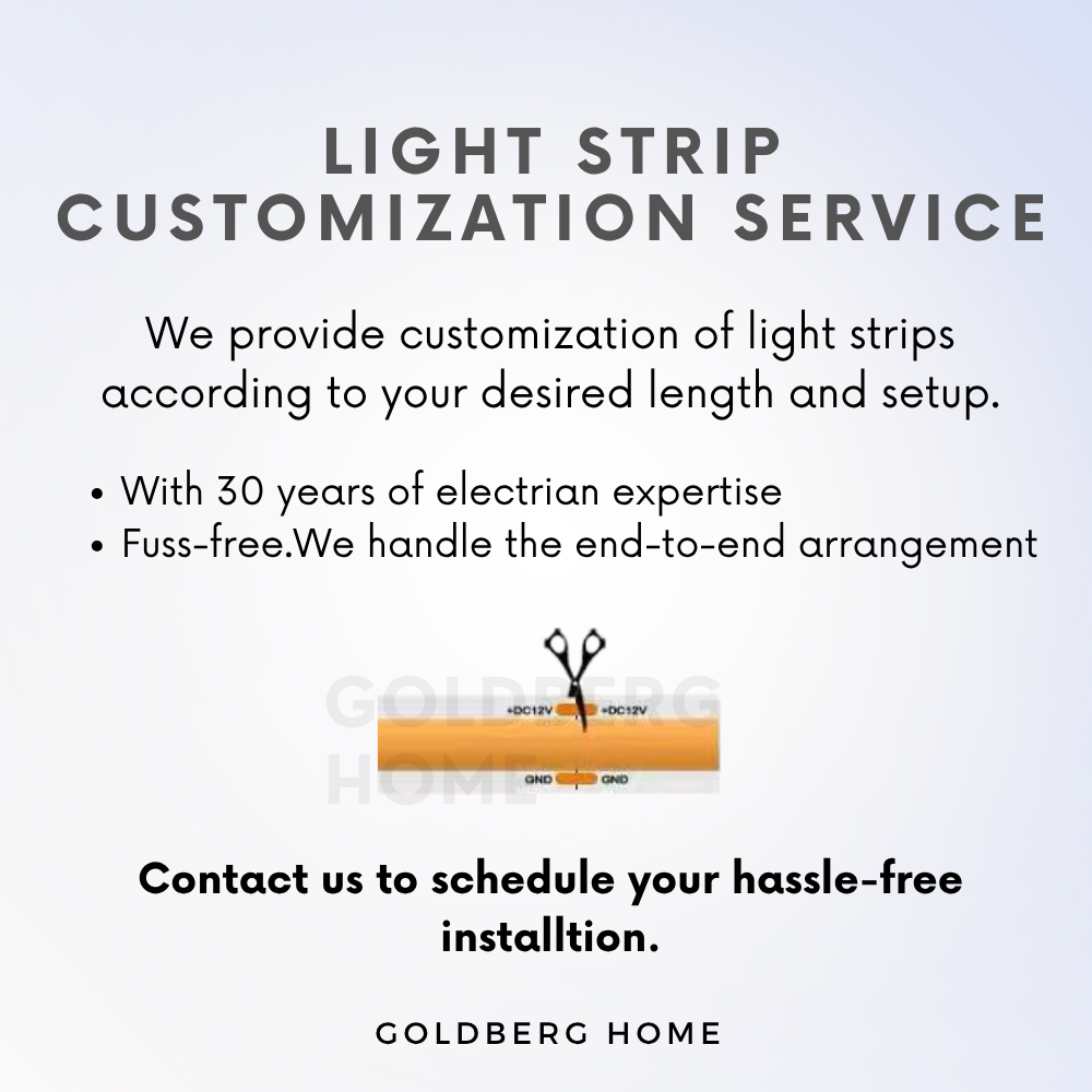 Goldberg Home custom LED strip service. Professional cutting and soldering guide for Singapore carpentry.