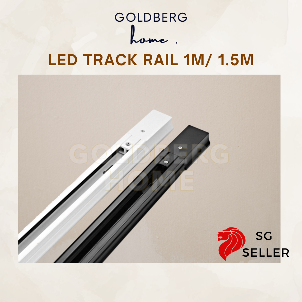 Promotional cover graphic for Goldberg Home LED Track Rail 1M and 1.5M systems, featuring an SG Seller logo.