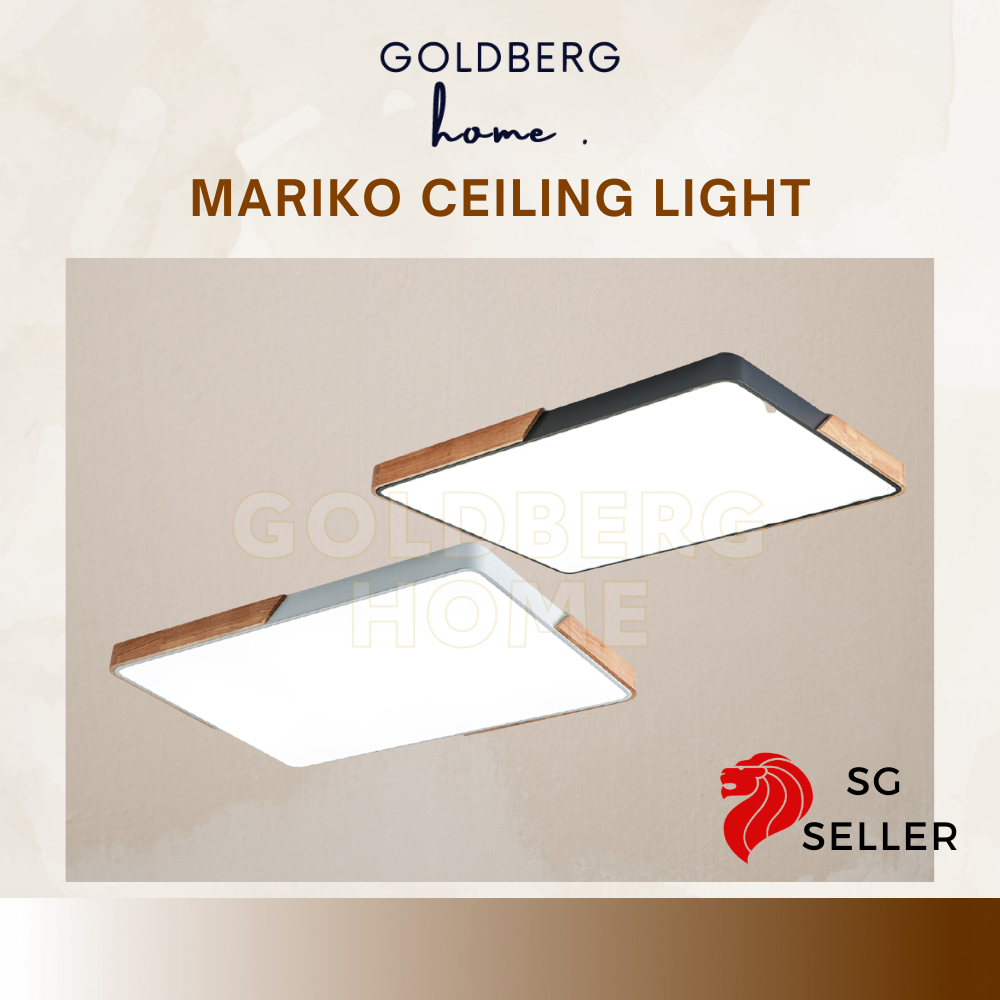 Mariko Nordic rectangle LED ceiling light by Goldberg Home. Modern black and white wood frame for SG homes.