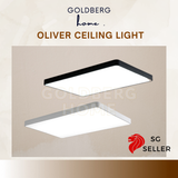Oliver premium rectangle LED ceiling light by Goldberg Home. Modern Black and White slim-frame designs.