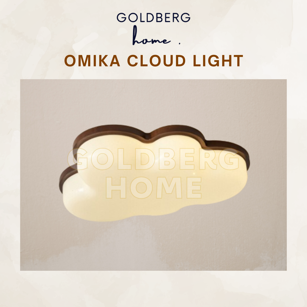Omika Cloud 50cm kids' room RGB LED ceiling light with a natural wood base.