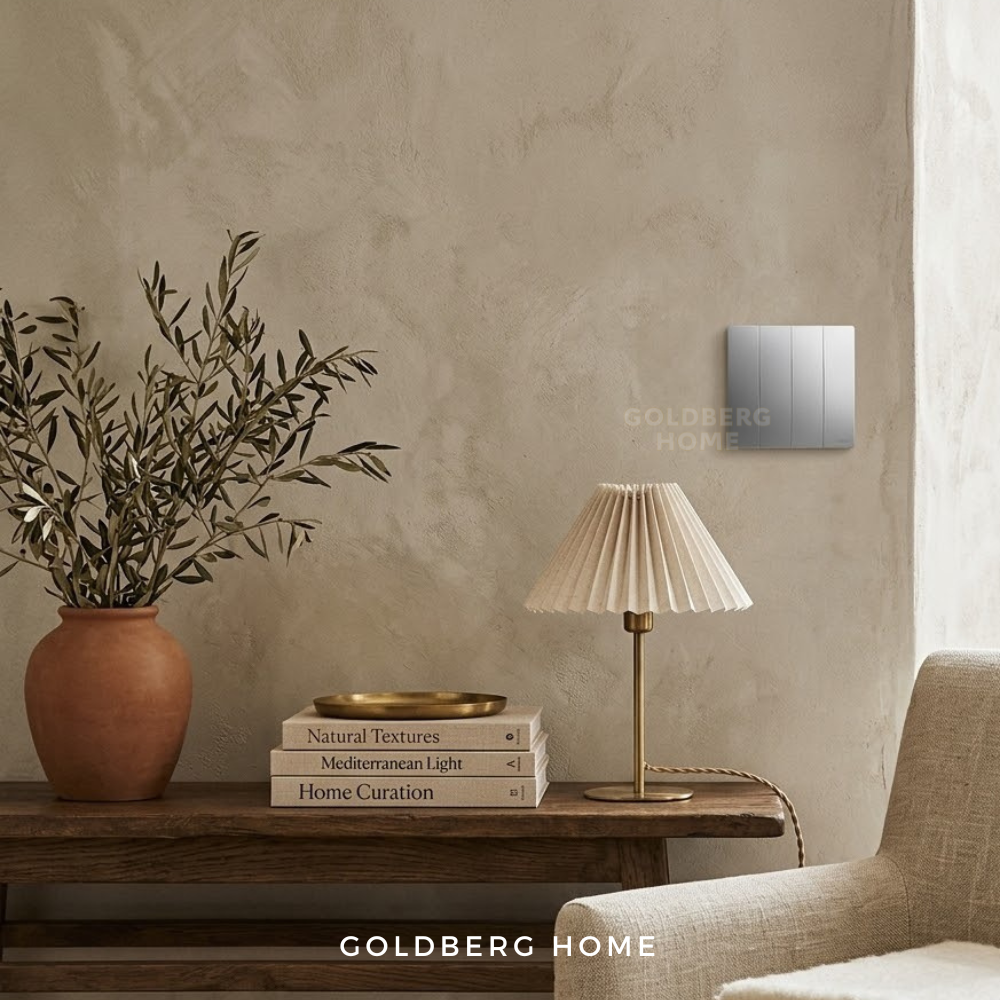 Goldberg Home Mallia Senses dark silver switch matching a sleek minimalist Singapore BTO interior