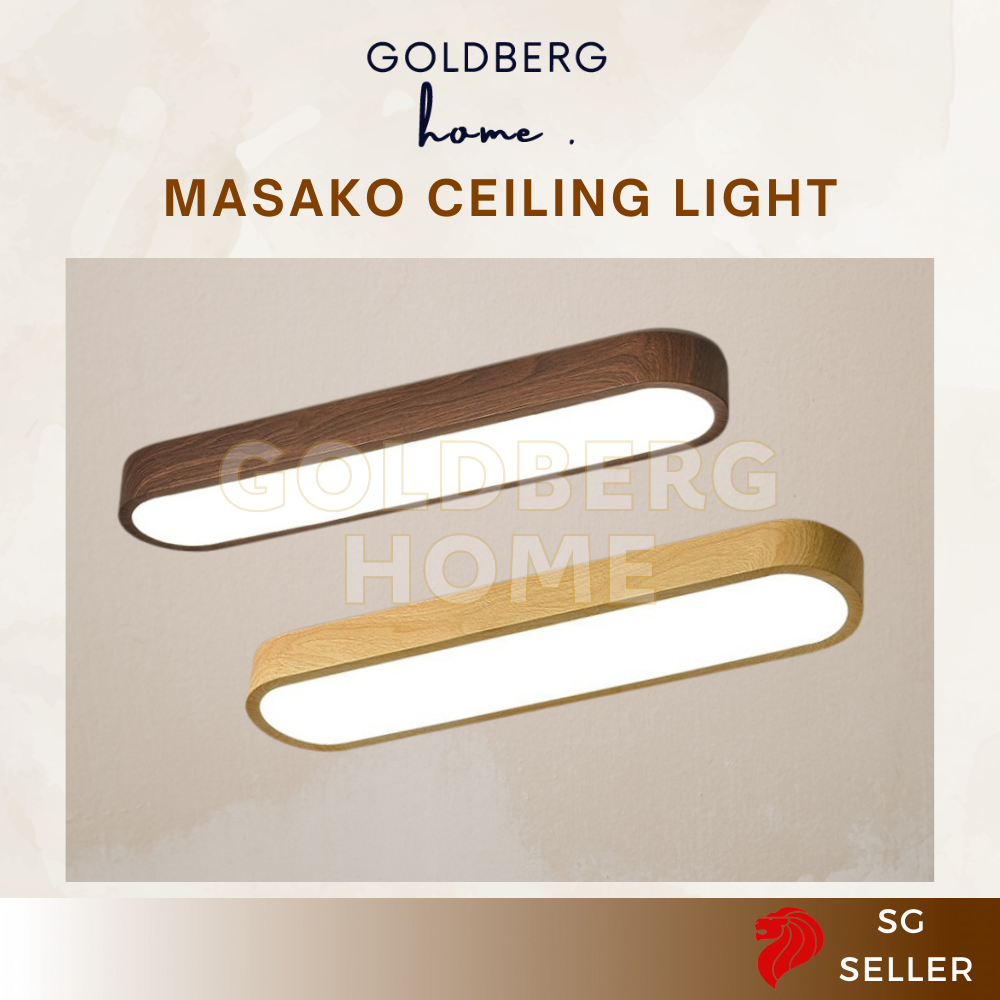 Goldberg Home Masako Long LED Ceiling Light in Light Wood, 24W/36W 3-tone tricolour lighting.