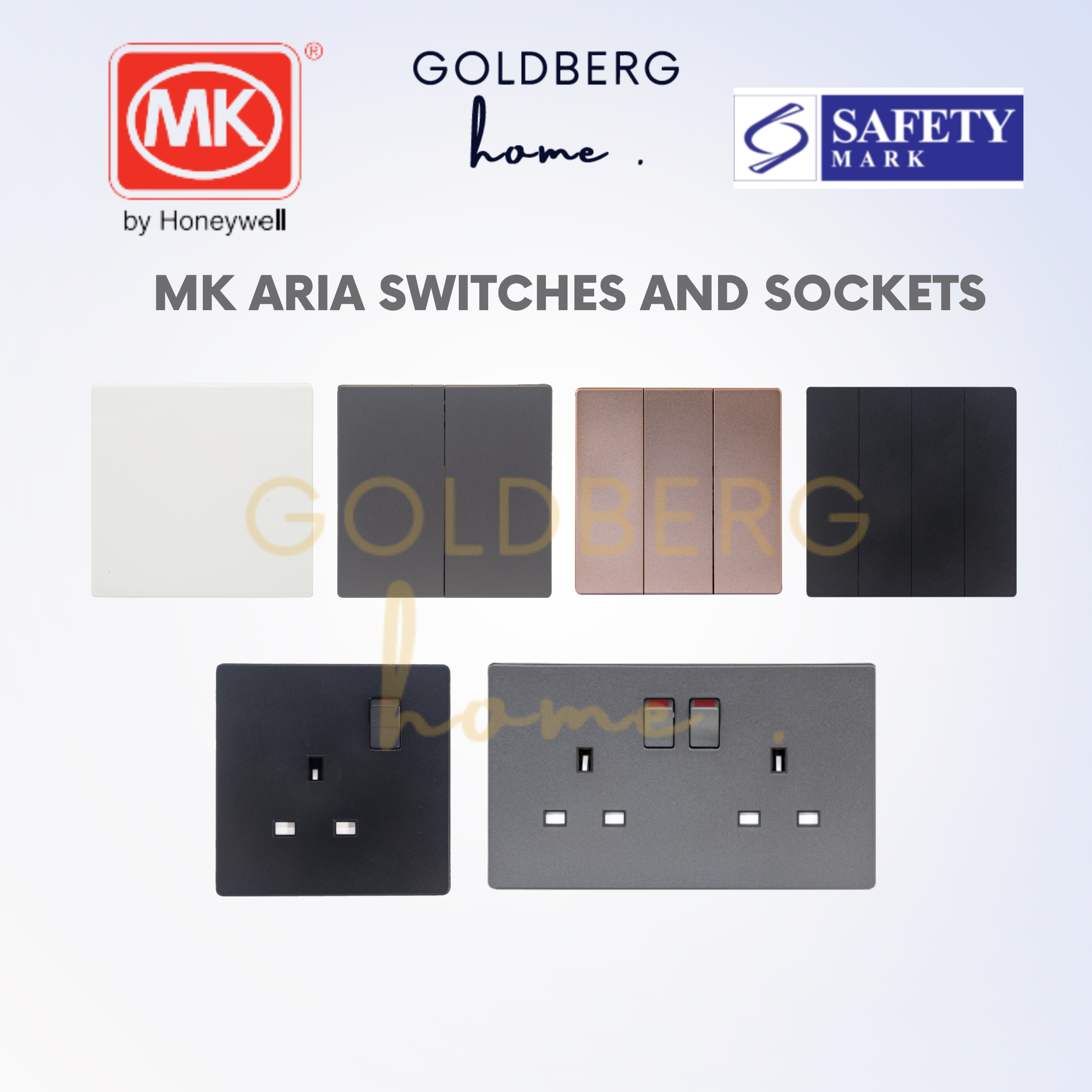 MK Aria Space Grey 1-gang light switch by Goldberg Home. Premium frameless design for Singapore homes.