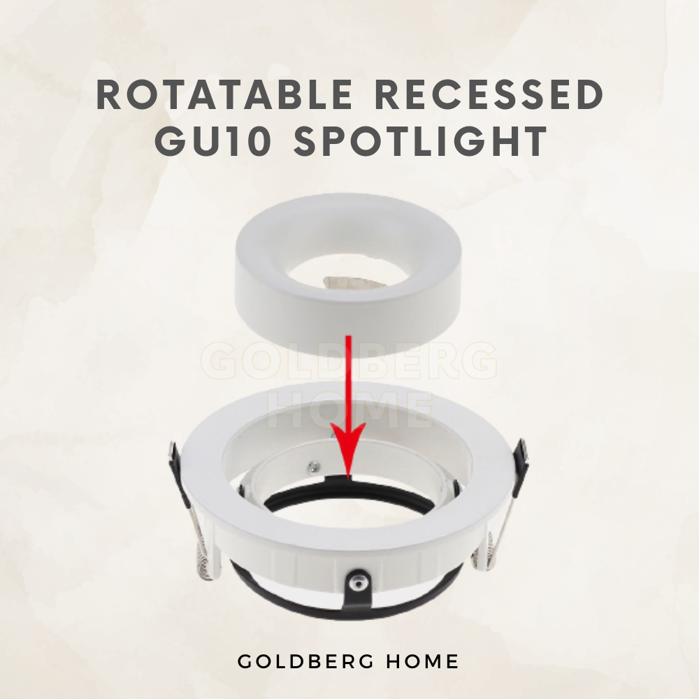 Goldberg Home GU10 spotlight set including spotlight casing holder and base connector for SG wiring.