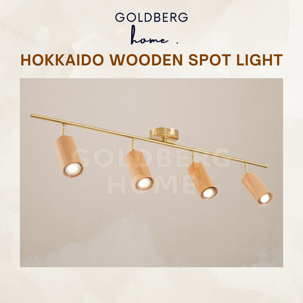 Goldberg Home Hokkaido 4-head wooden spotlight bar, 28W Nordic design for living room illumination.