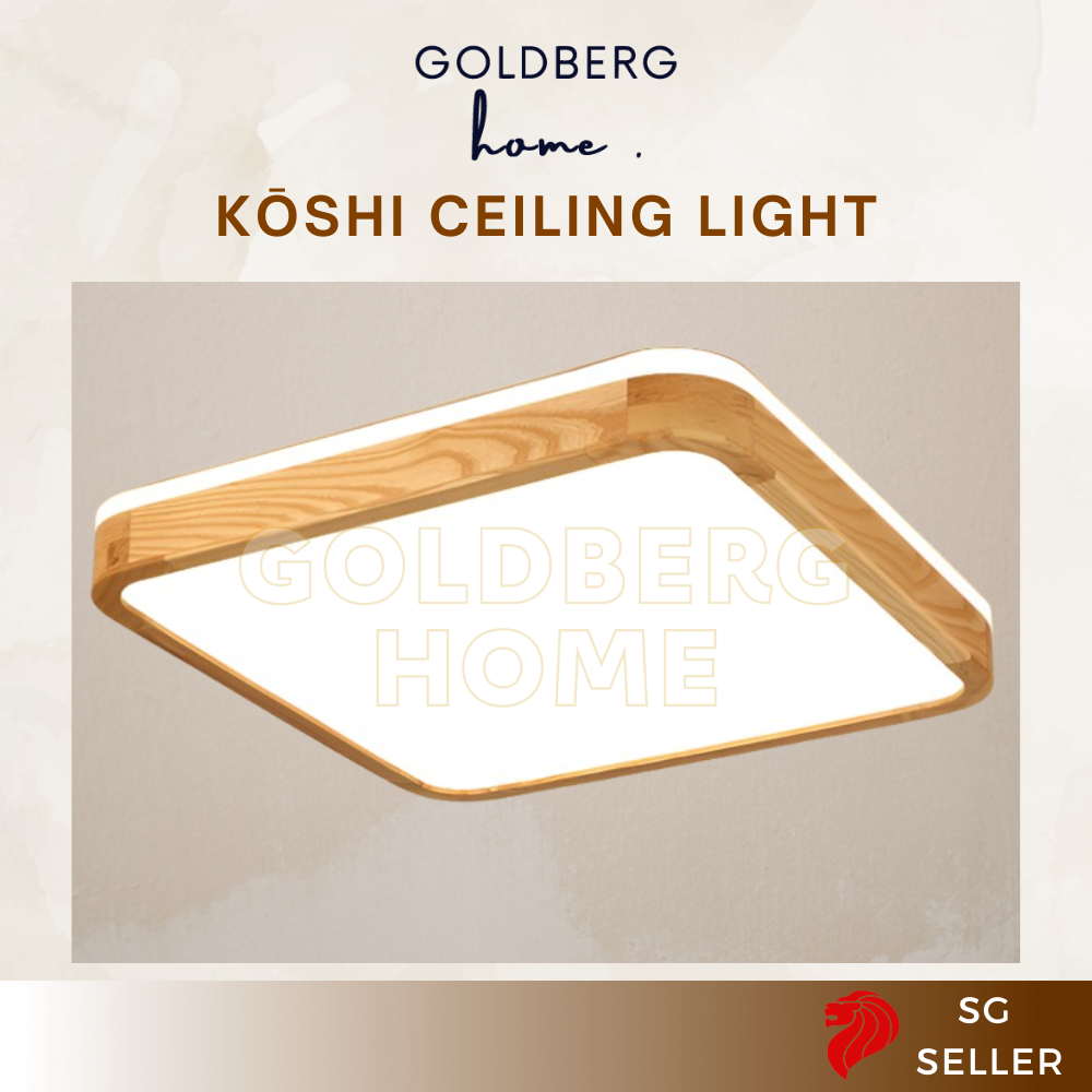 Goldberg Home Koshi 43cm 36W LED ceiling light with authentic Japanese wood frame.