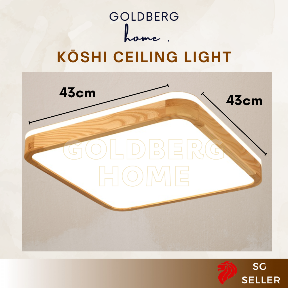 Diameter and thickness measurements for the Koshi 43cm 36W LED wood ceiling light.