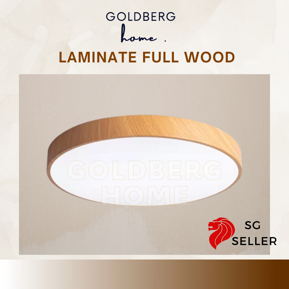 Goldberg Home Laminate Full Wood LED ceiling light, 24W-36W with natural timber texture for SG homes.