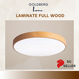 Goldberg Home Laminate Full Wood LED ceiling light, 24W-36W with natural timber texture for SG homes.