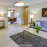 40cm Laminate Full Wood ceiling light in 3-tone LED installed in a modern Singapore BTO living room.