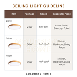 Size chart for Laminate Wood series (23cm, 30cm, 40cm) for HDB living rooms and bedroom planning.