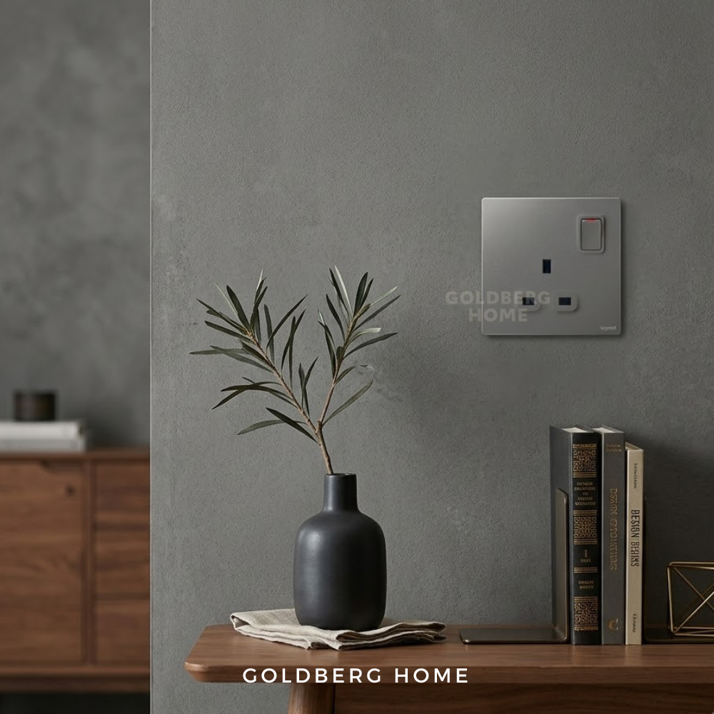 Legrand Mallia Senses Matte Black switch installed in a modern Singapore HDB BTO living room