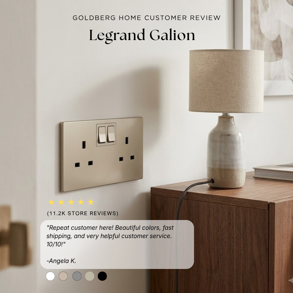 Legrand Galion champagne switch 5-star review from a Singapore homeowner, via Goldberg Home.