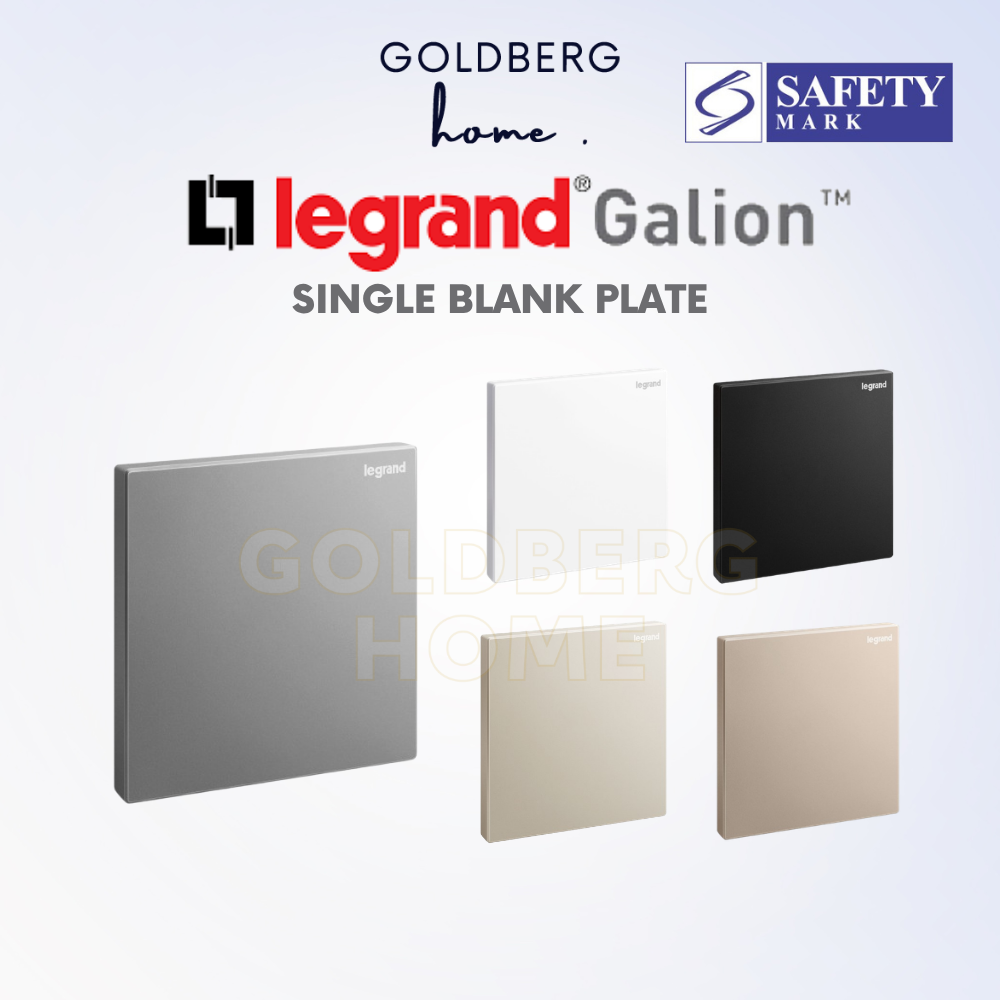 Legrand Galion single blank plate collection in white, silver, champagne, and rose gold by Goldberg Home.
