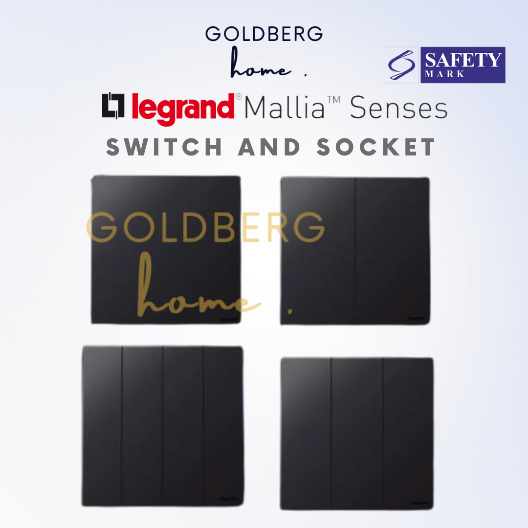 Legrand Mallia Senses Matte Black 13A Socket by Goldberg Home, 2022 redesign with fingerprint-resistant finish.