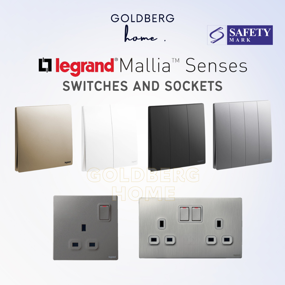 Goldberg Home Legrand Mallia Senses switches and sockets Safety Mark approved for Singapore home interiors.