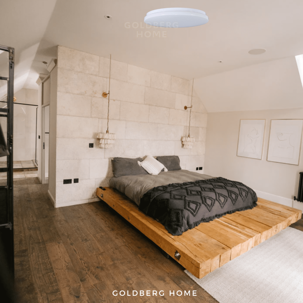 London 24W white ceiling light used for task lighting in a modern condo.